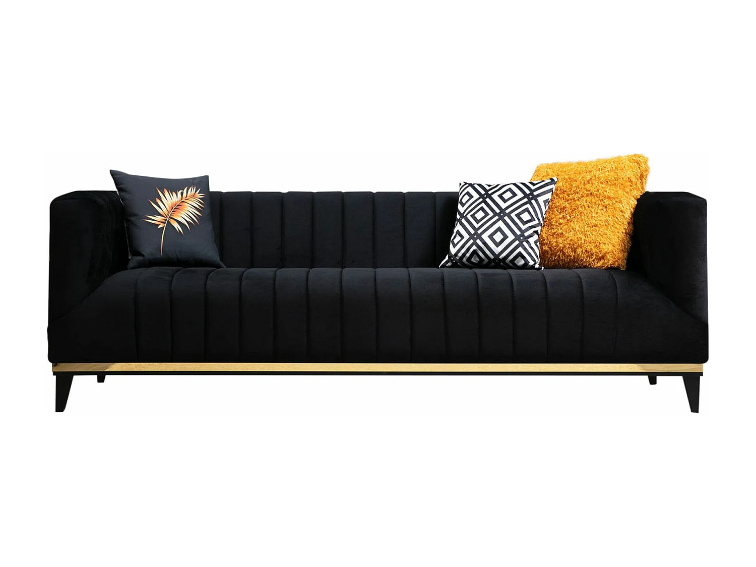 Sofá Altadena 243, Negro, 222x89x75cm, Tapiz, Patas: Madera