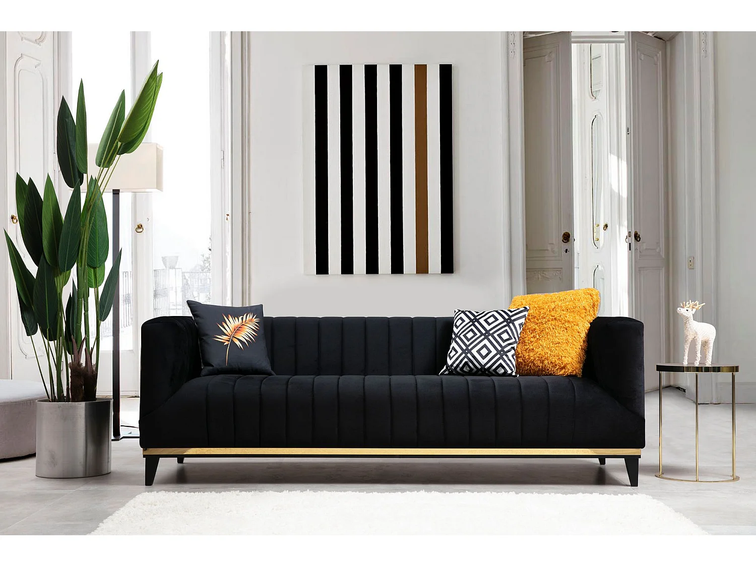 Sofá Altadena 243, Negro, 222x89x75cm, Tapiz, Patas: Madera