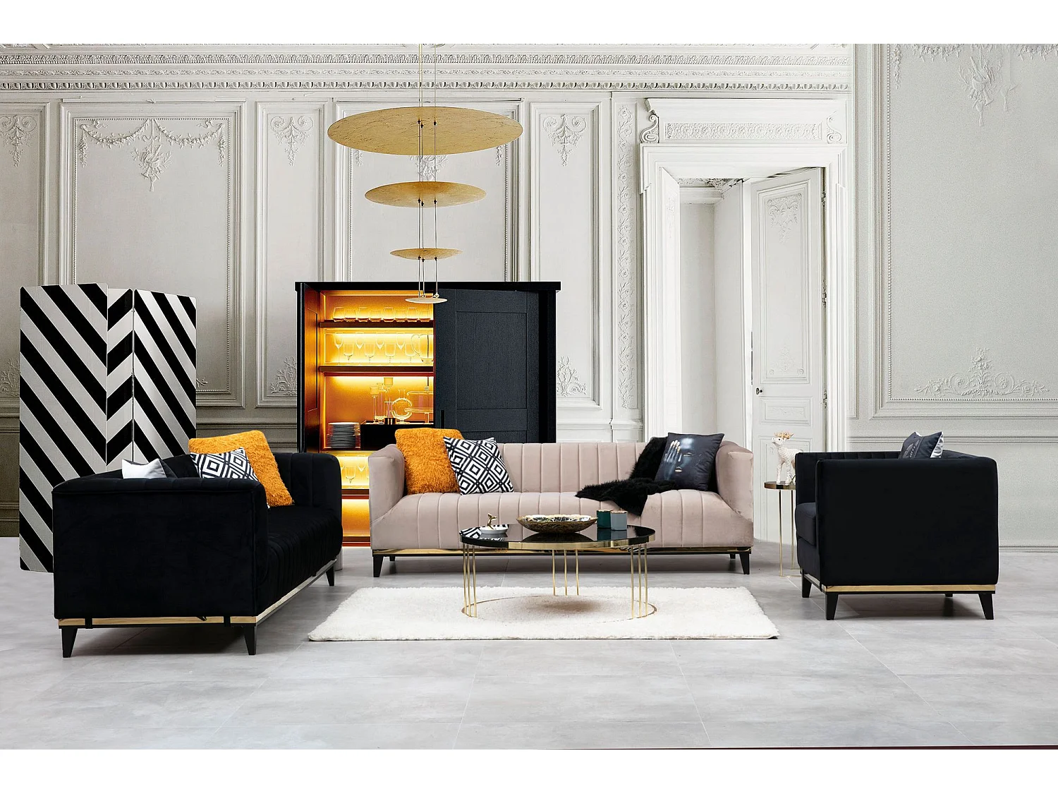 Sofá Altadena 243, Negro, 222x89x75cm, Tapiz, Patas: Madera