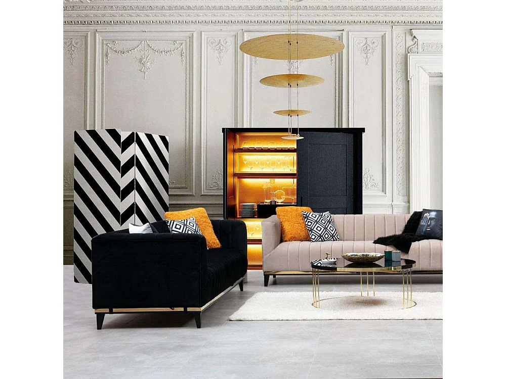 Sofá Altadena 243, Negro, 222x89x75cm, Tapiz, Patas: Madera