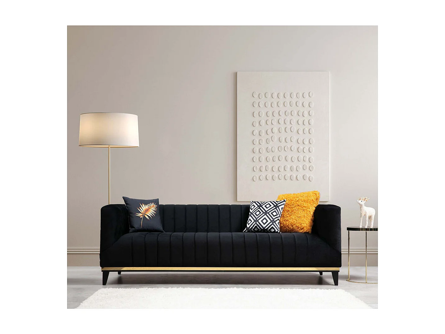 Sofá Altadena 243, Negro, 222x89x75cm, Tapiz, Patas: Madera