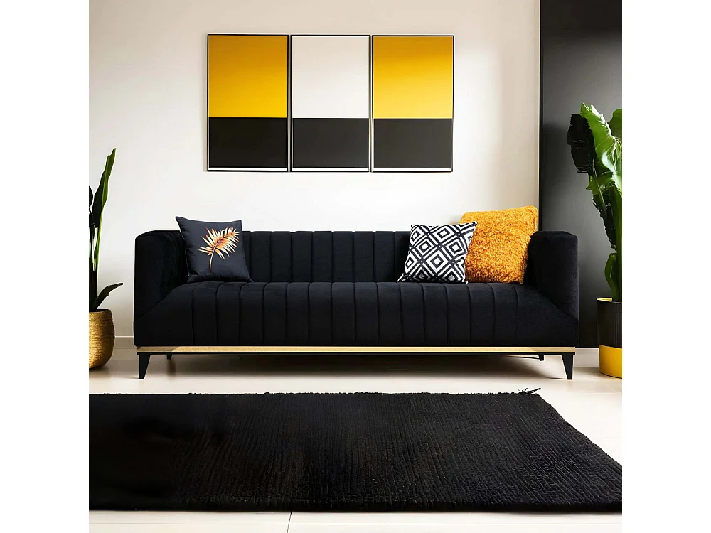 Canapé 3 places Granitala Tissu Noir et Or