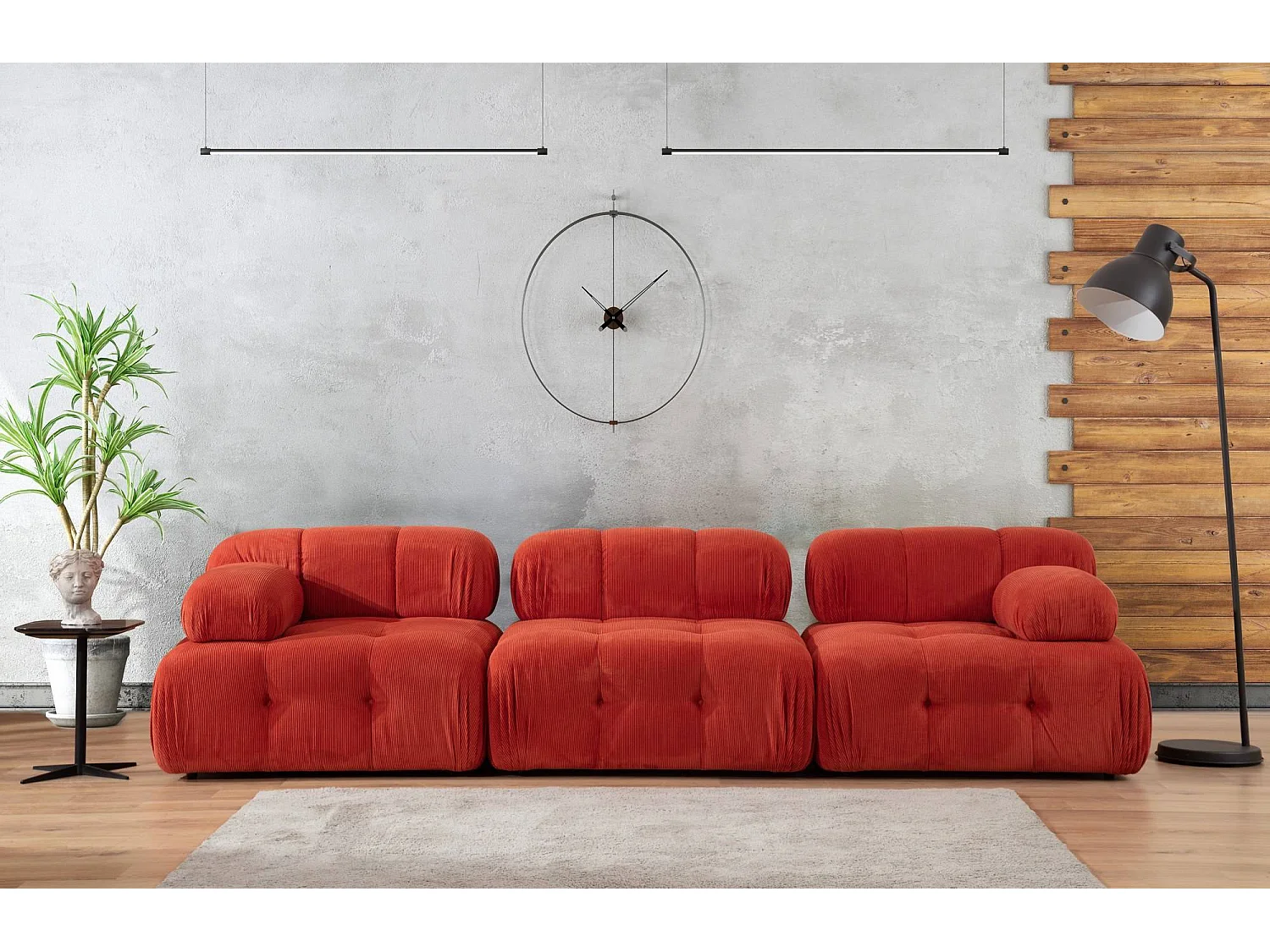 Canapé modulable 3 places Nounou Velours côtelé Rouge