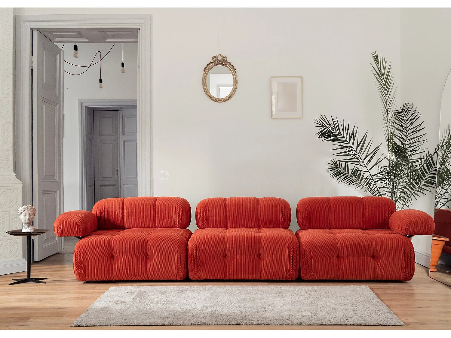 Canapé modulable 3 places Nounou Velours côtelé Rouge