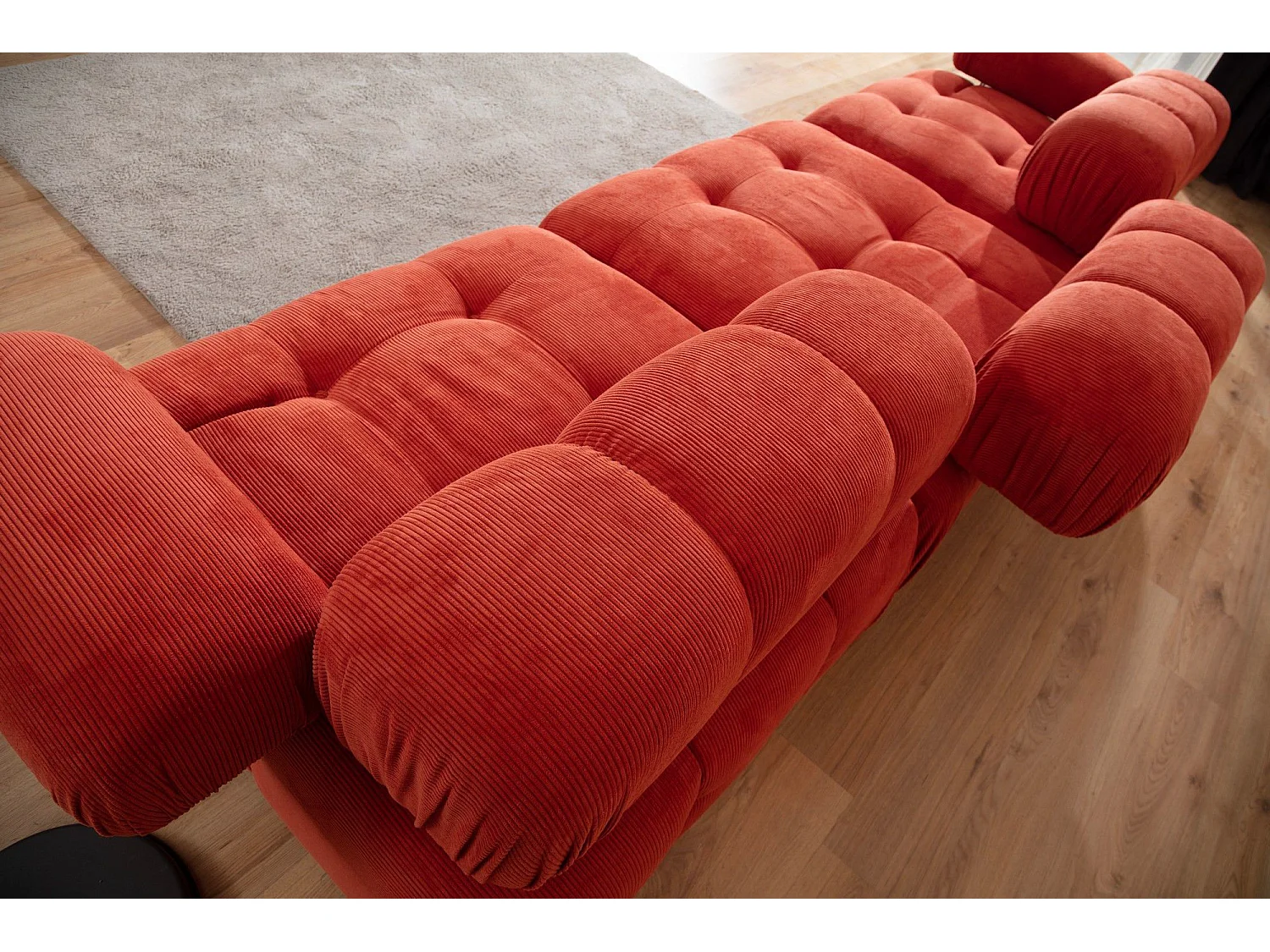 Canapé modulable 3 places Nounou Velours côtelé Rouge