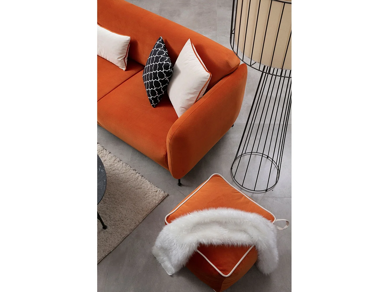 Canapé d'angle à gauche avec 3 coussins Vesna Tissu Orange