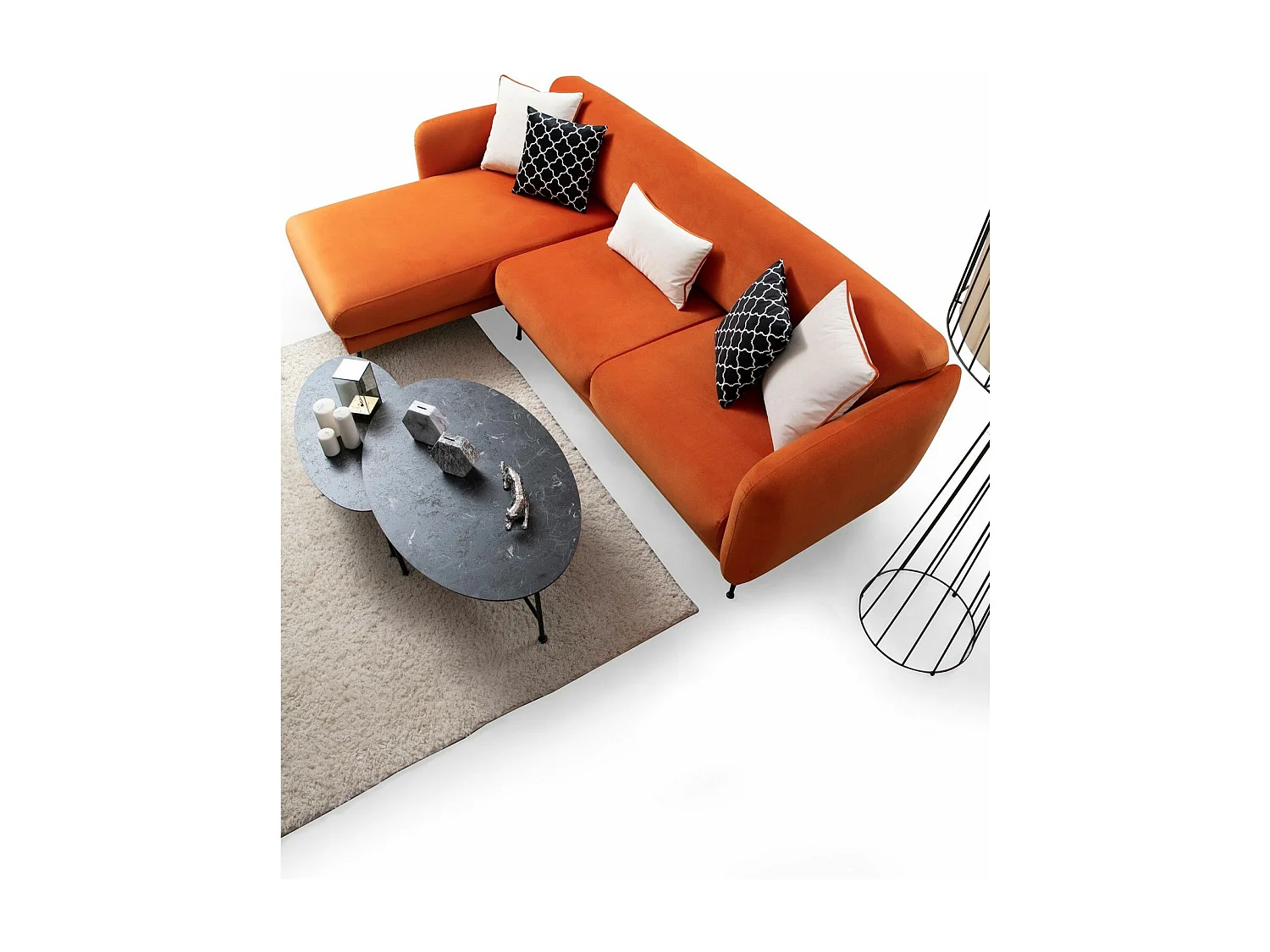 Canapé d'angle à gauche avec 3 coussins Vesna Tissu Orange