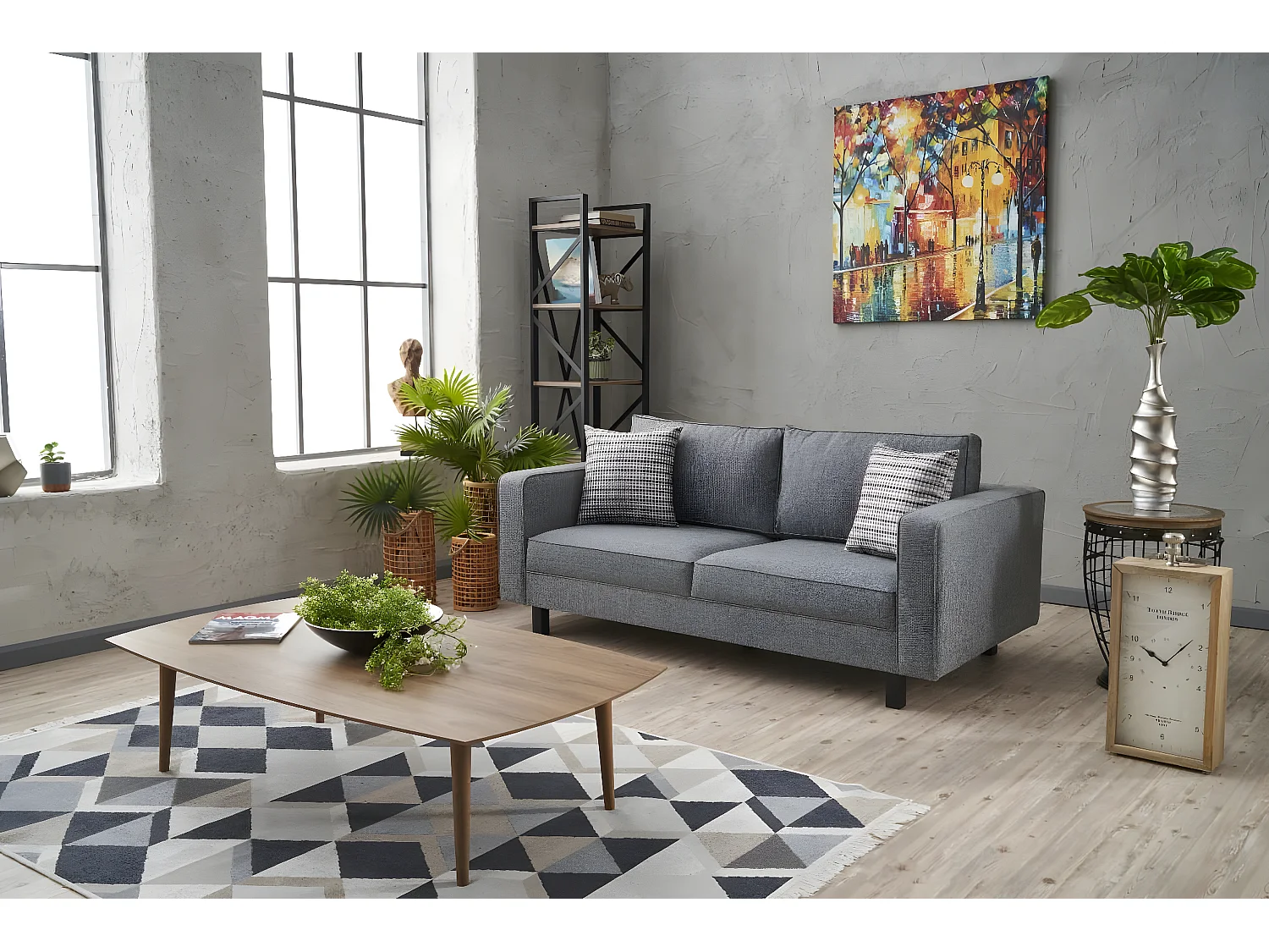 Sofá Altadena 392, Gris, 180x91x83cm, Tapiz, Patas: Madera