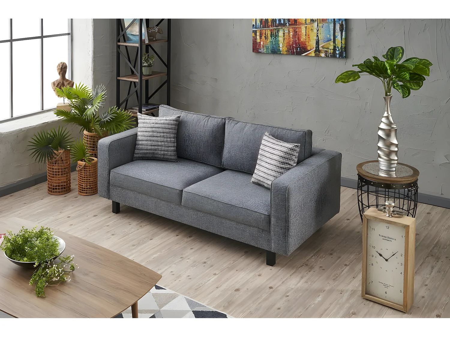 Sofá Altadena 392, Gris, 180x91x83cm, Tapiz, Patas: Madera