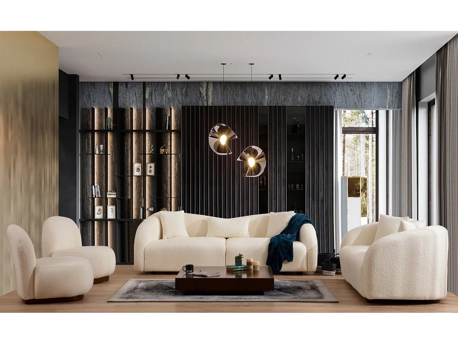 Sofá Altadena 118, 236x91x76cm, Tapiz, Patas: Madera