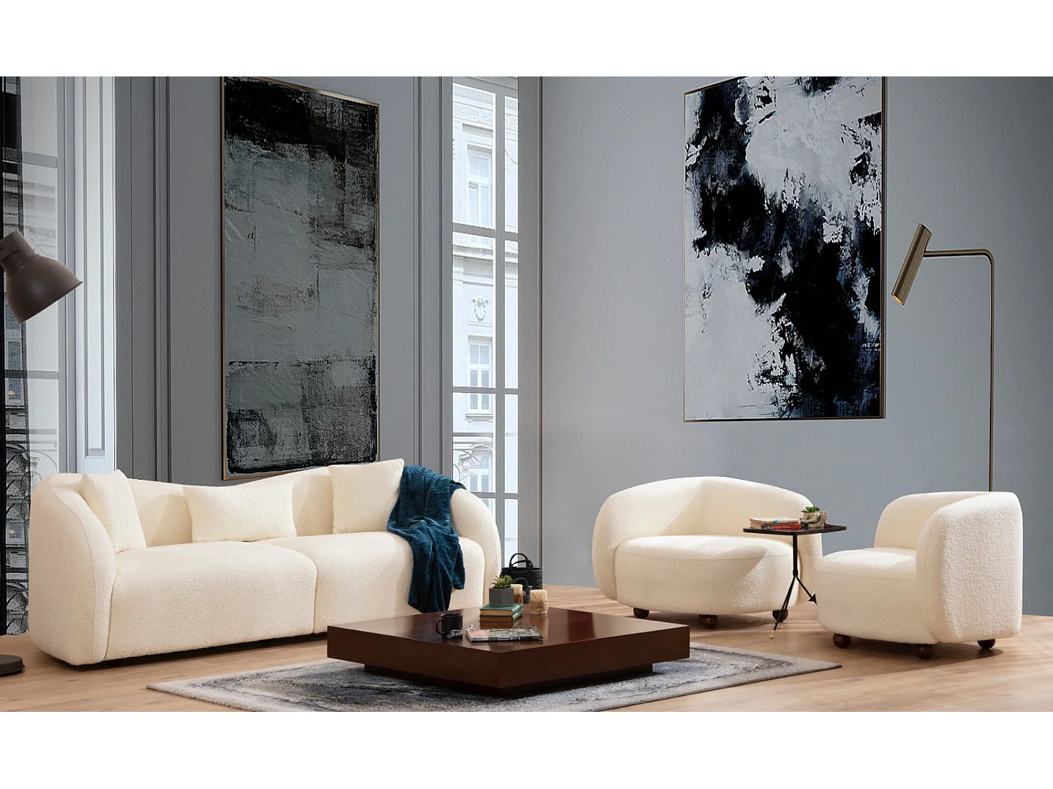 Sofá Altadena 118, 236x91x76cm, Tapiz, Patas: Madera