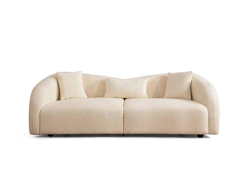 Canapé 3 places avec 2 coussins Helfert Tissu bouclé Blanc crème