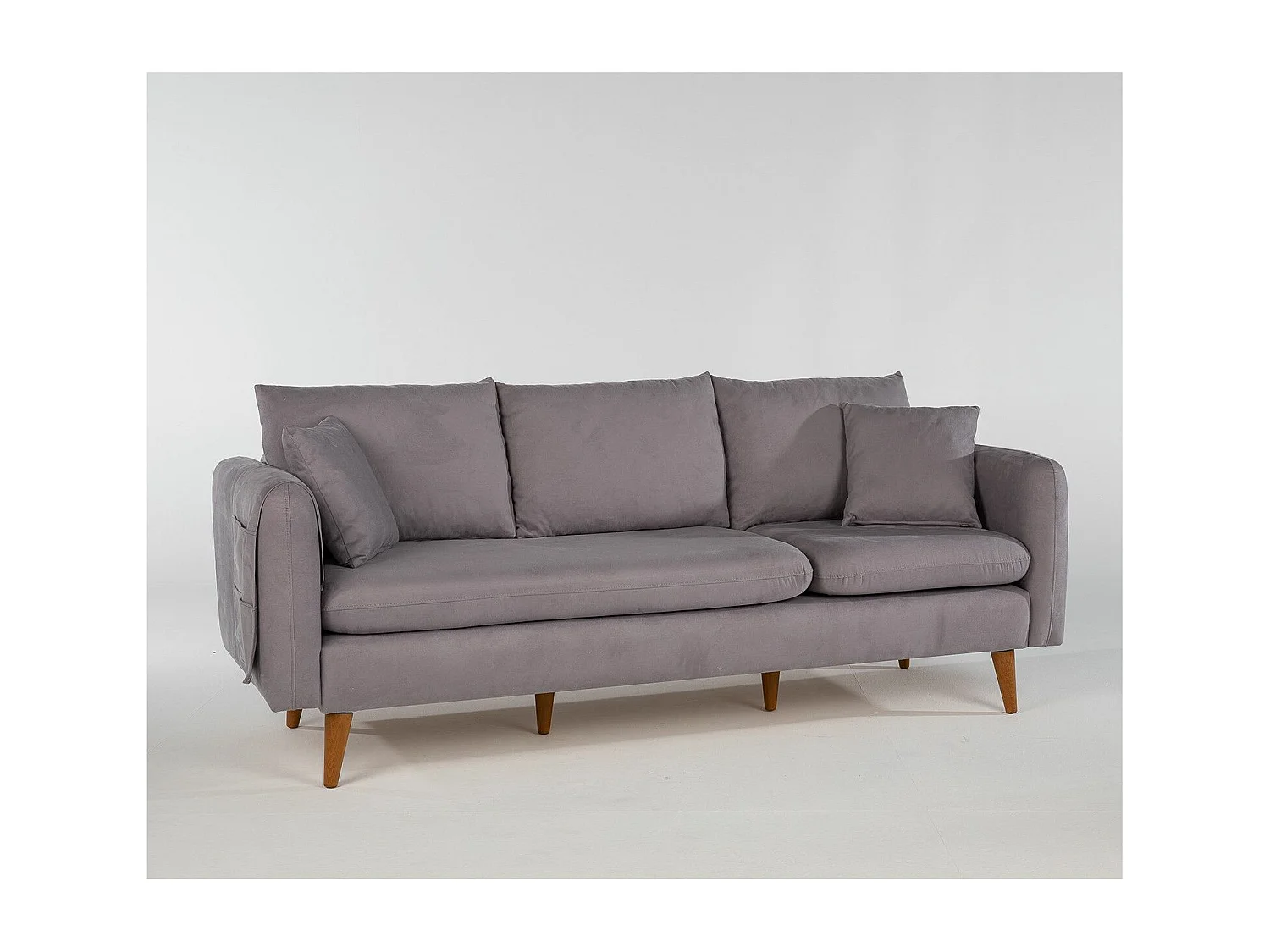 Kama grijs fluwelen 3-zitsbank 215 cm