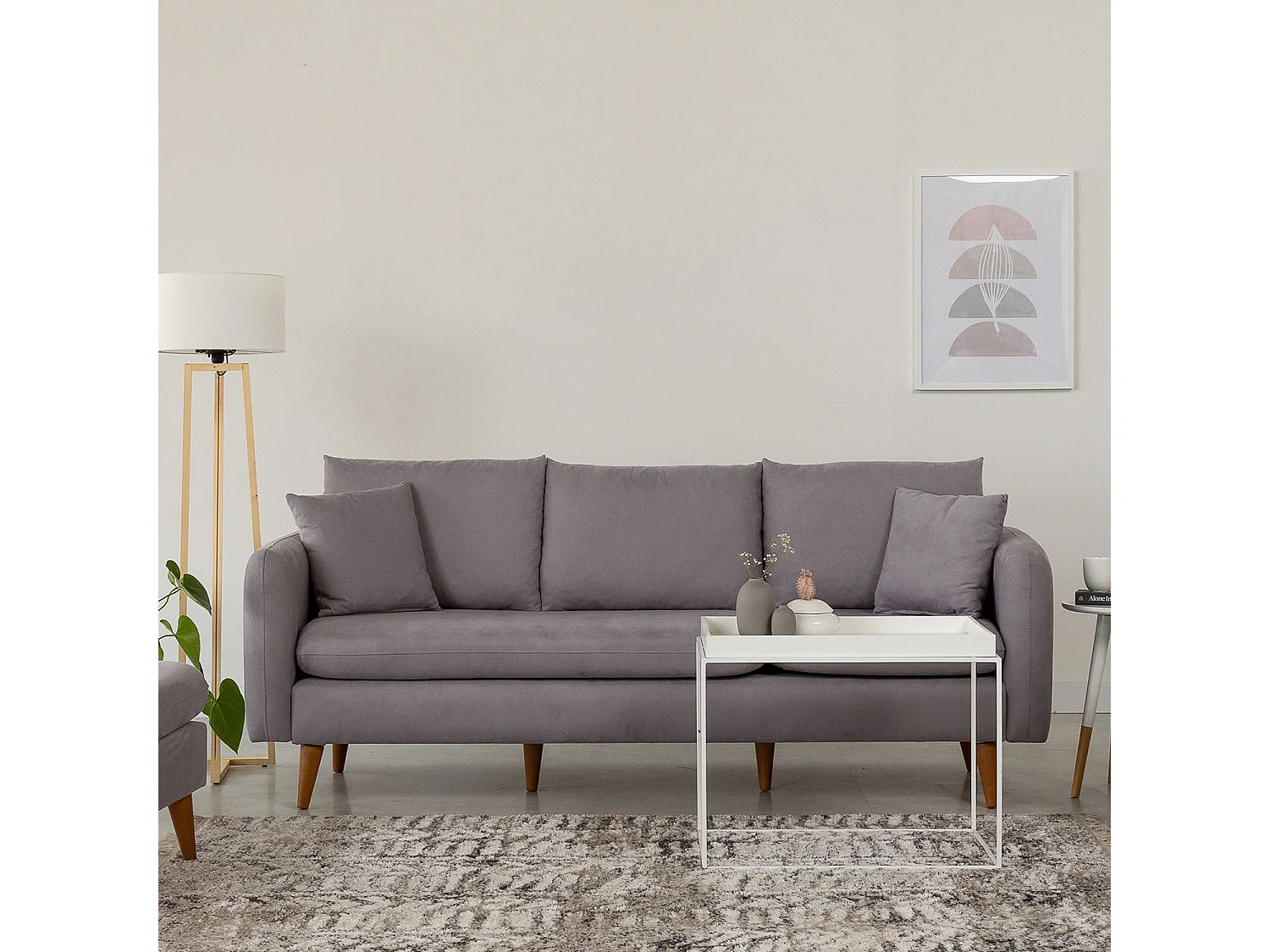 Kama grijs fluwelen 3-zitsbank 215 cm