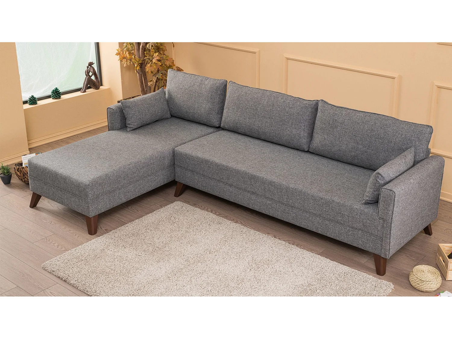 Sofá rinconero Altadena B104, Gris, 275x165x85cm