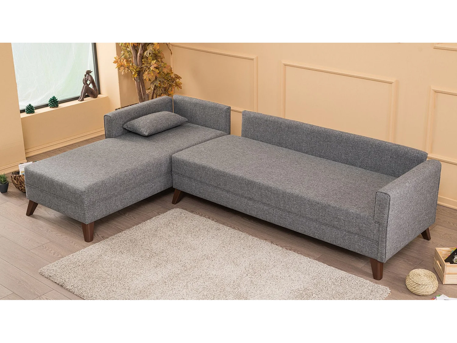 Canapé d'angle gauche Hermoso Tissu Gris