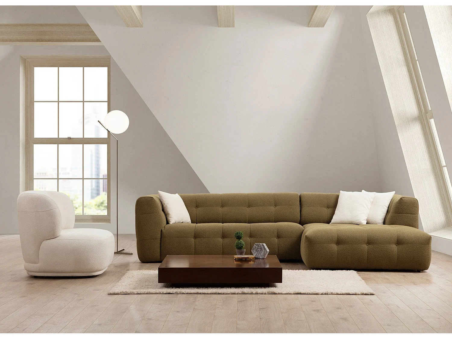 Sofá rinconero Altadena 406, Verde, 300x150x72cm