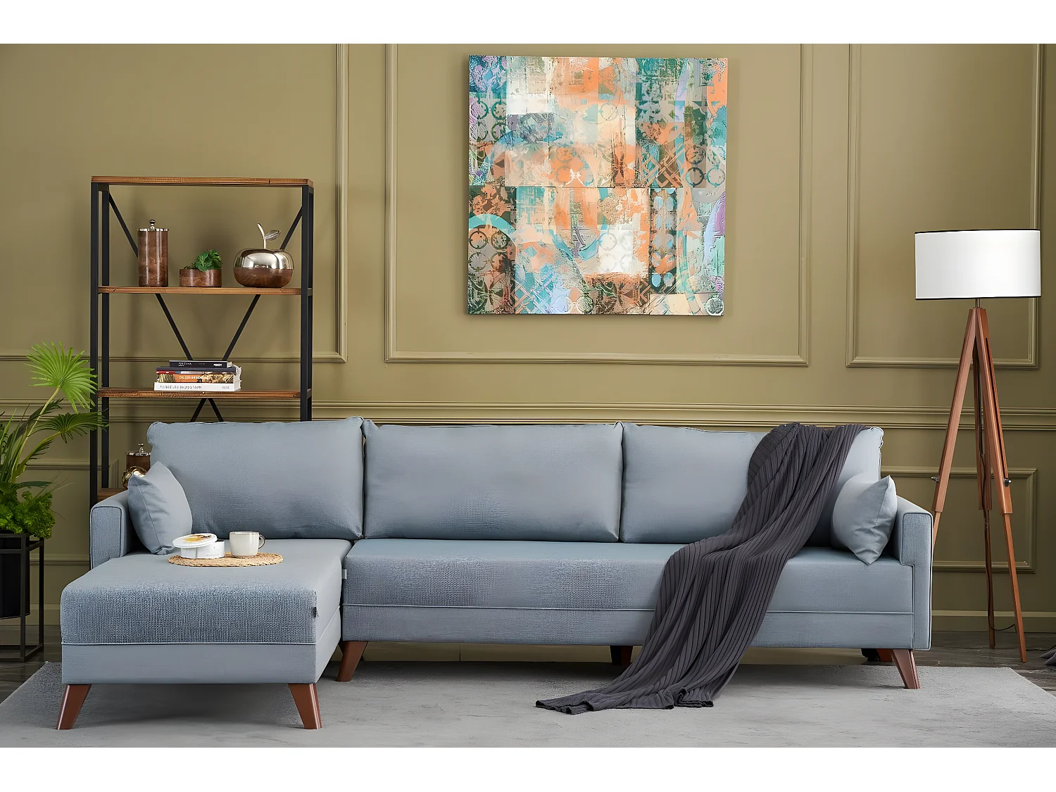 Sofá rinconero Altadena B104, Azul, 275x165x85cm