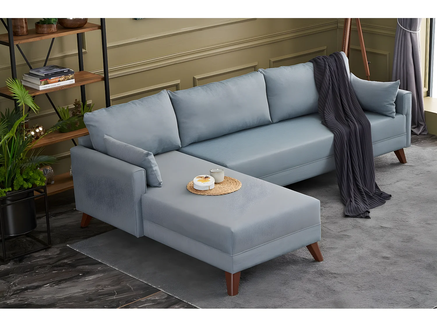 Canapé d'angle gauche Hermoso Tissu Bleu