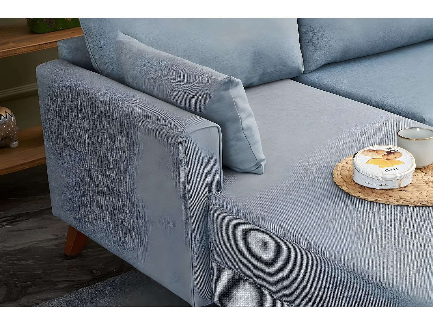 Canapé d'angle gauche Hermoso Tissu Bleu