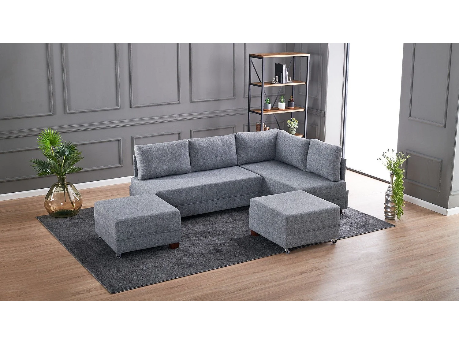 Canapé d'angle à droite modulable Gialos Tissu Gris