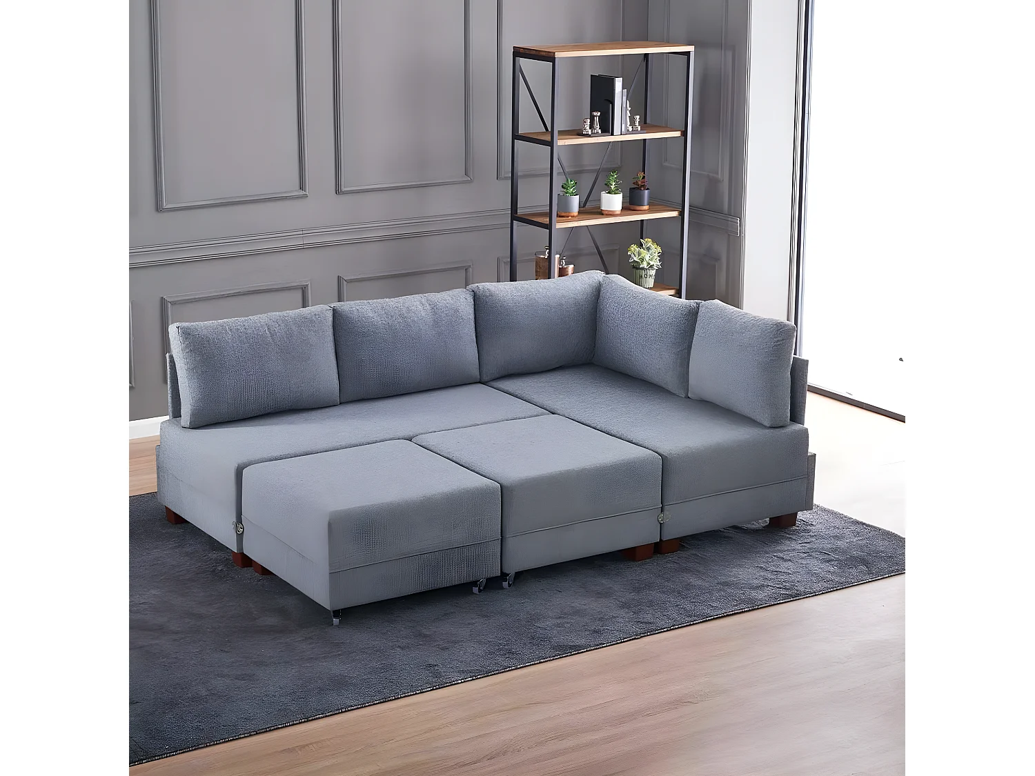 Canapé d'angle à droite modulable Gialos Tissu Gris