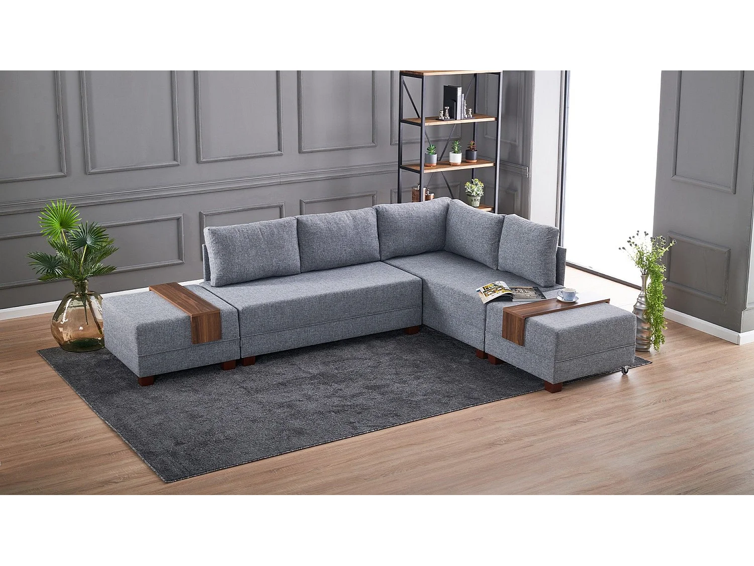 Canapé d'angle à droite modulable Gialos Tissu Gris