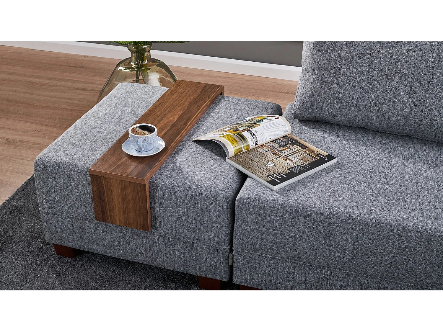 Canapé d'angle à droite modulable Gialos Tissu Gris