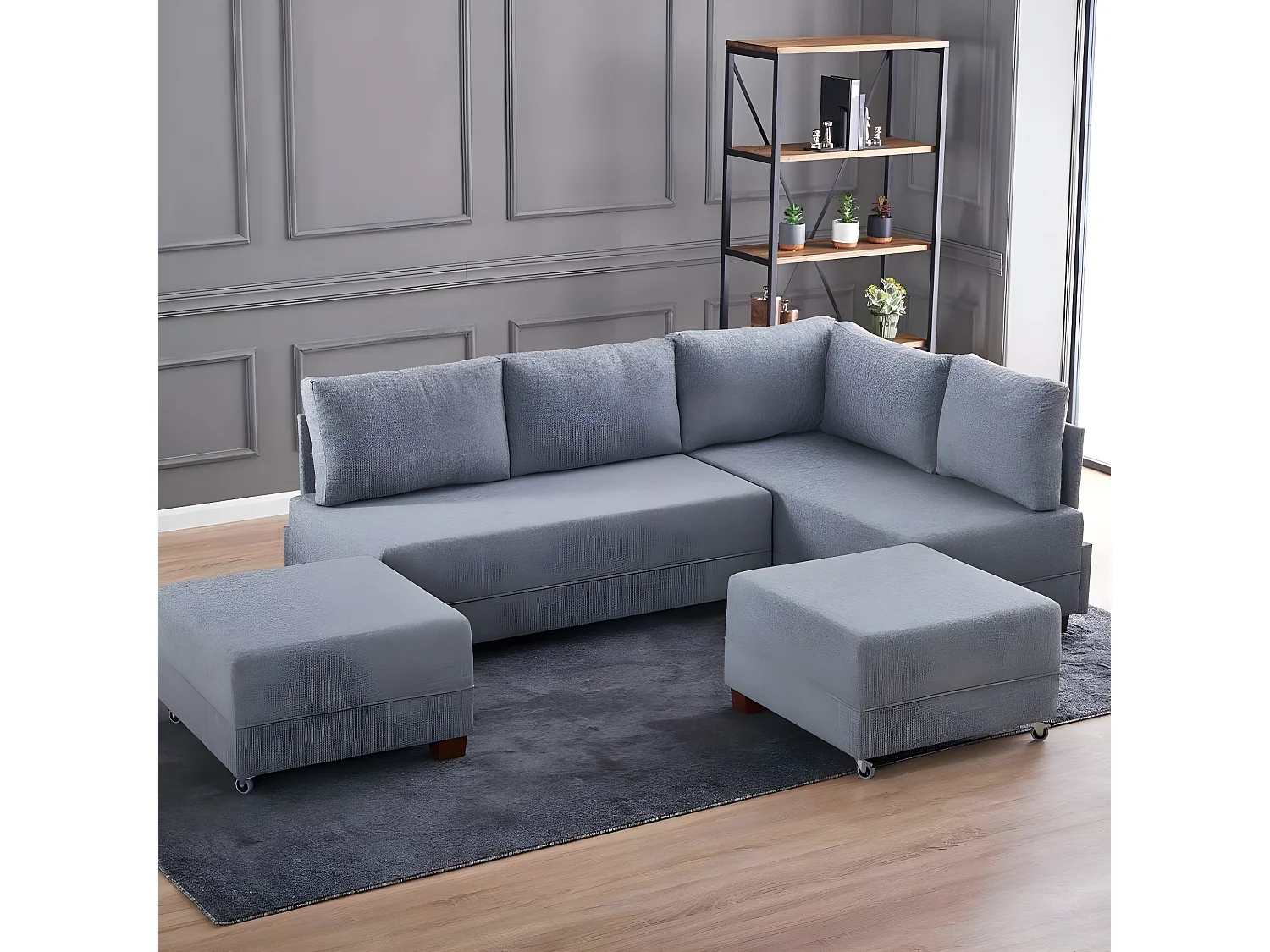 Canapé d'angle à droite modulable Gialos Tissu Gris