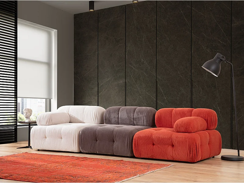 Canapé modulable 3 places Nounou Velours côtelé Rouge, Gris et Blanc