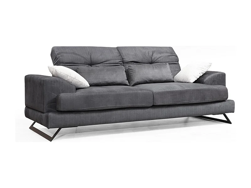 Canapé droit 3 places avec 4 coussins Cyclades Velours texturé effet simili de vachette Anthracite