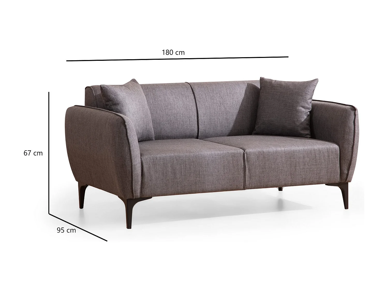 Canapé 2 places avec 2 coussins Torga Tissu Gris foncé