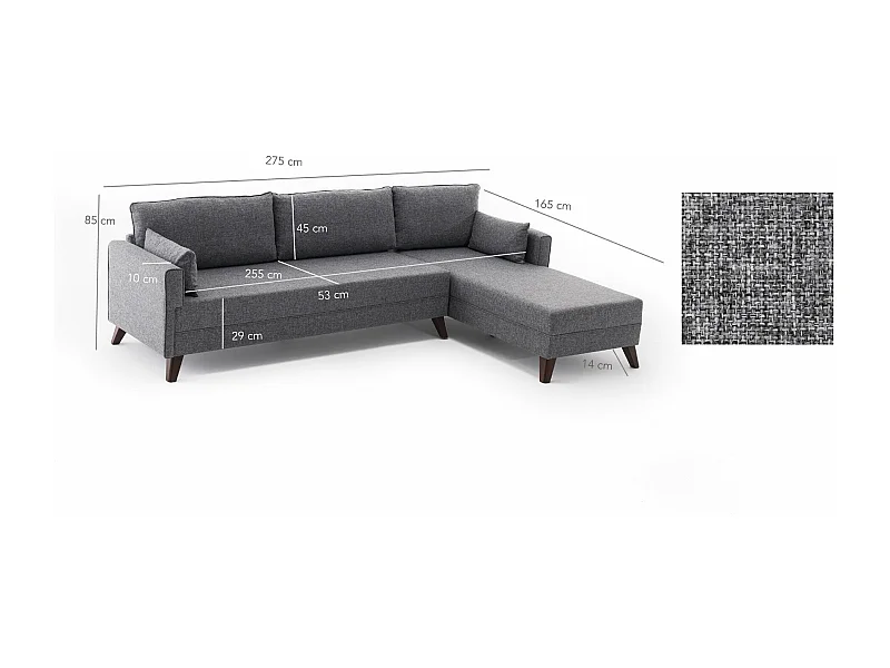 Sofá rinconero Altadena B104, Gris, 275x165x85cm