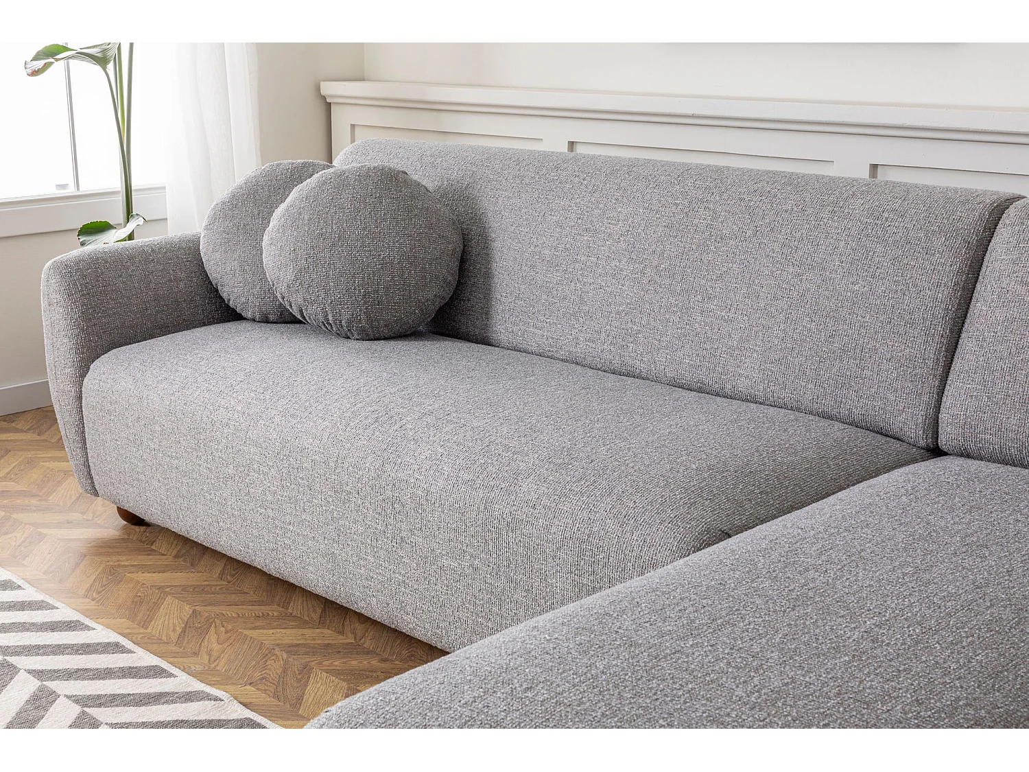 Canapé d'angle à droite avec 2 coussins Irek Tissu Gris clair