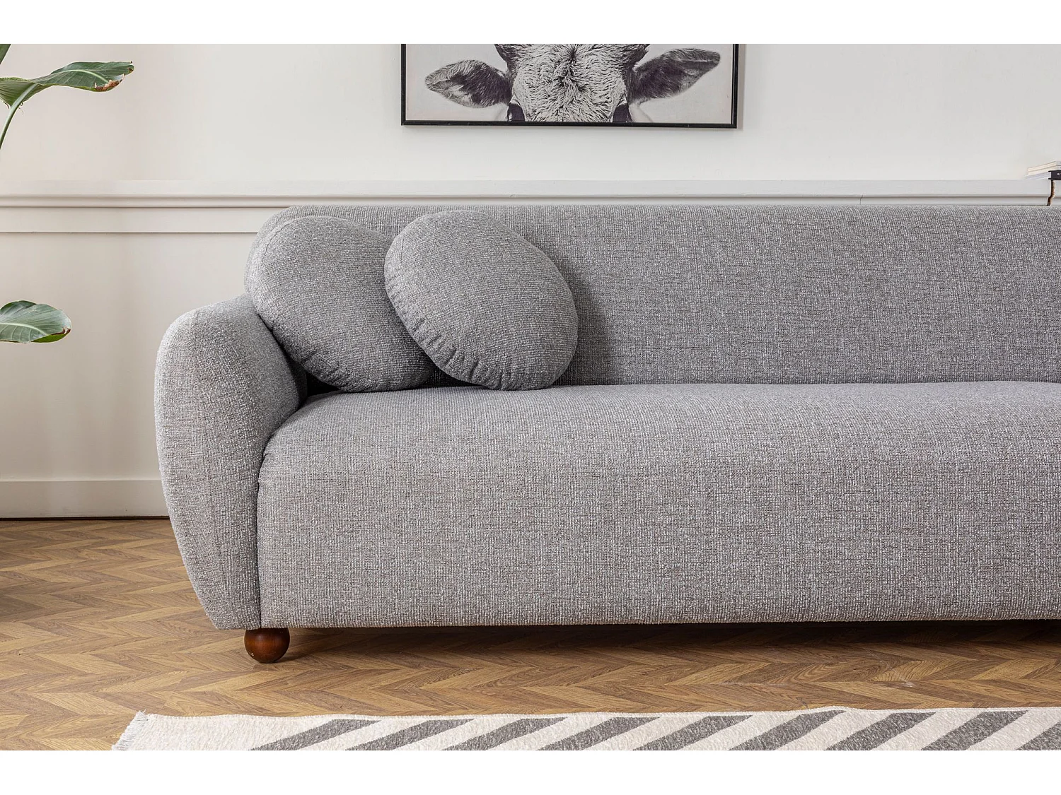 Canapé d'angle à droite avec 2 coussins Irek Tissu Gris clair