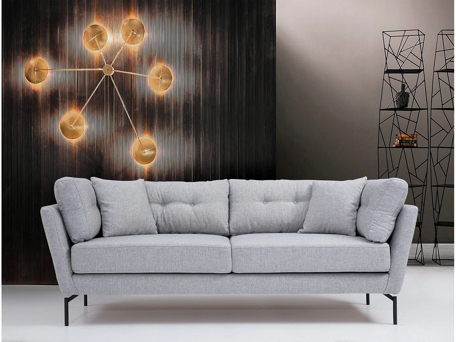 Sofá Altadena 186, Gris, 214x90x84cm, Tapiz, Patas: Metal, Parcialmente montado