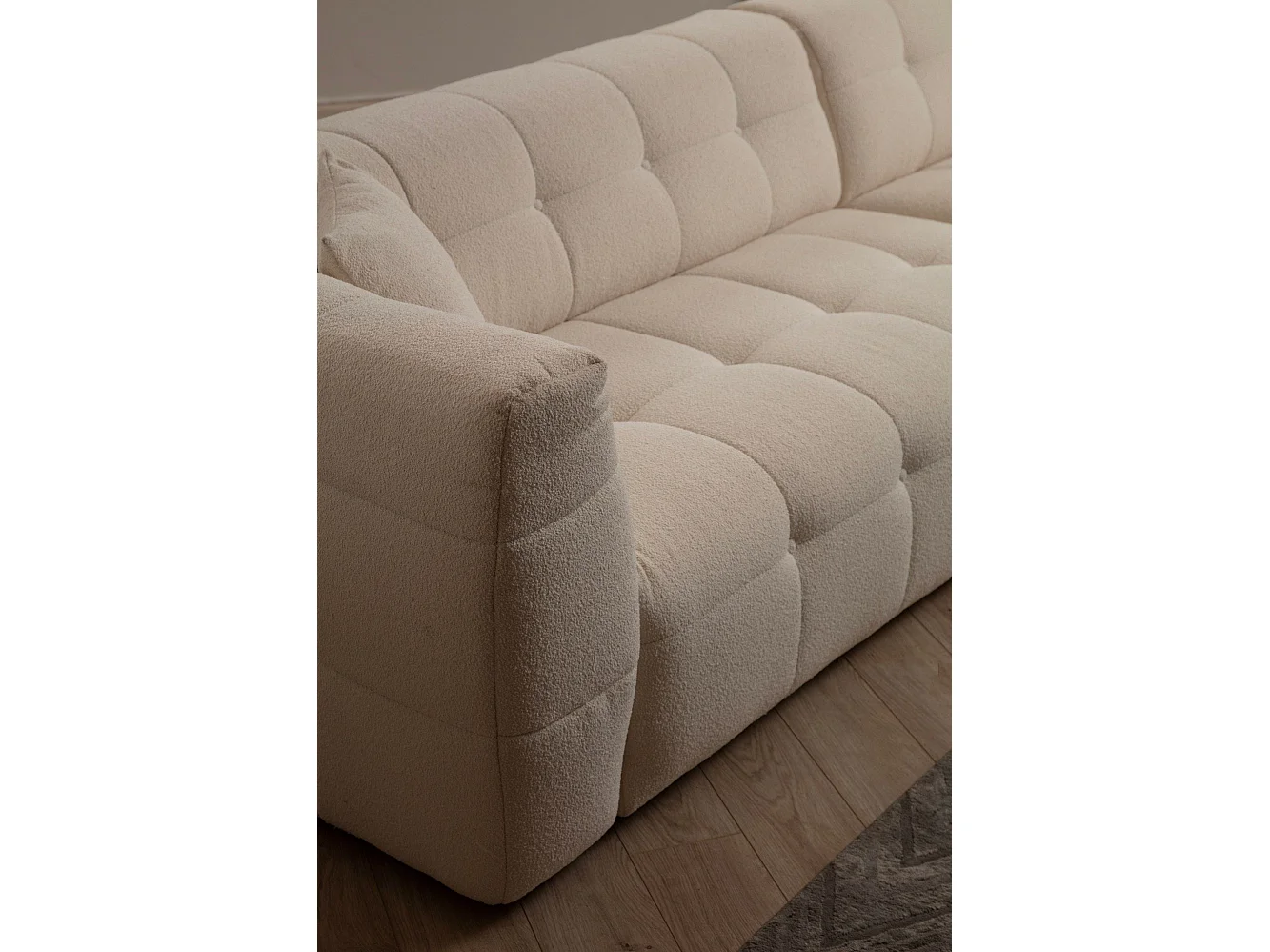 Canapé d'angle à droite Simur Tissu bouclette Beige