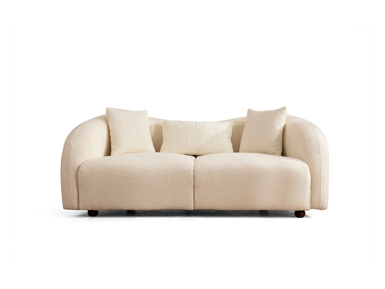 Canapé 2 places avec 2 coussins Helfert Tissu bouclé Blanc crème