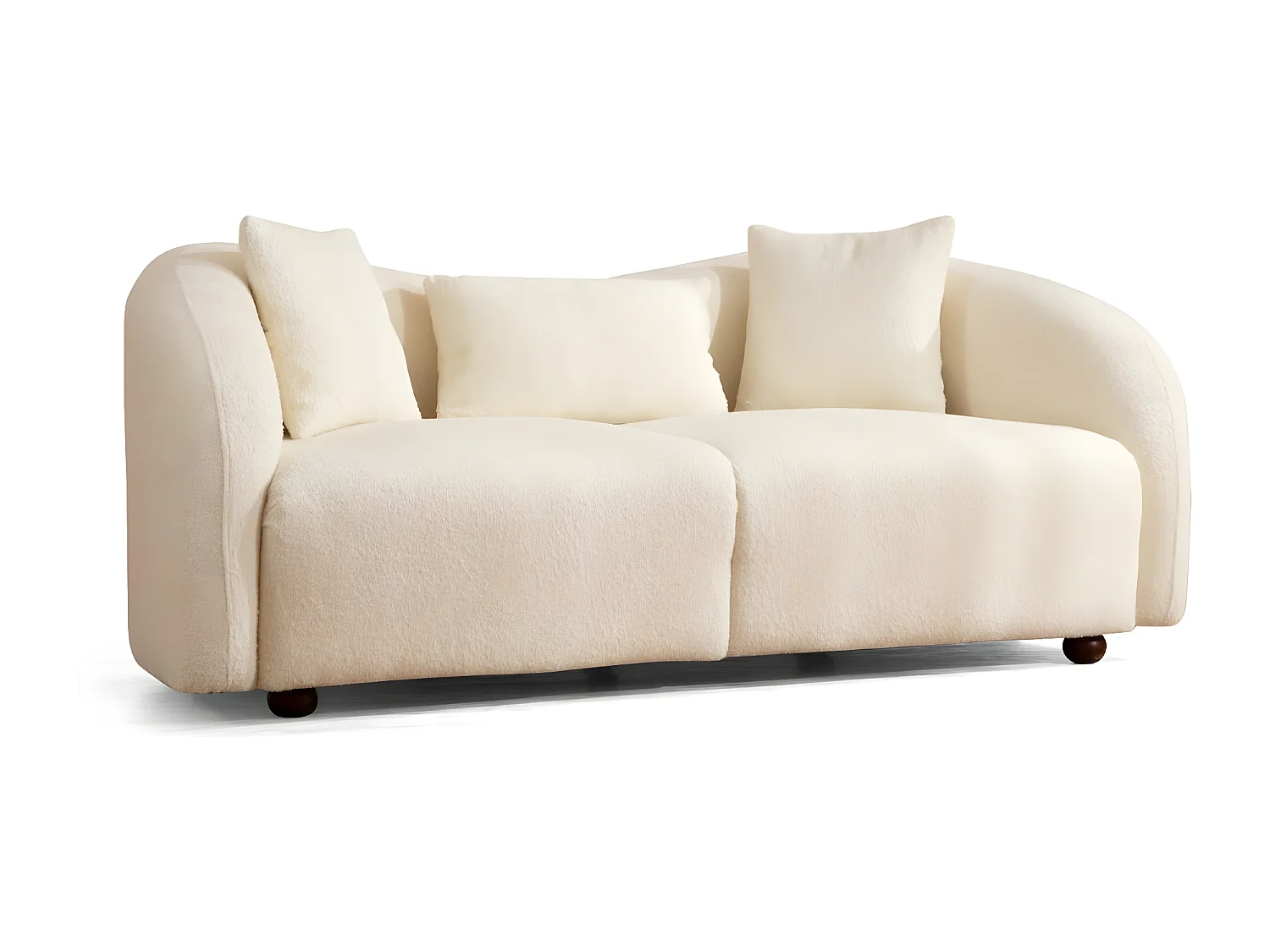 Canapé 2 places avec 2 coussins Helfert Tissu bouclé Blanc crème