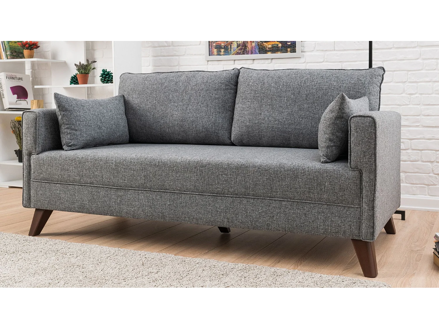 Sofá Altadena B102, Gris, 177x81x85cm, Tapiz, Patas: Plástico