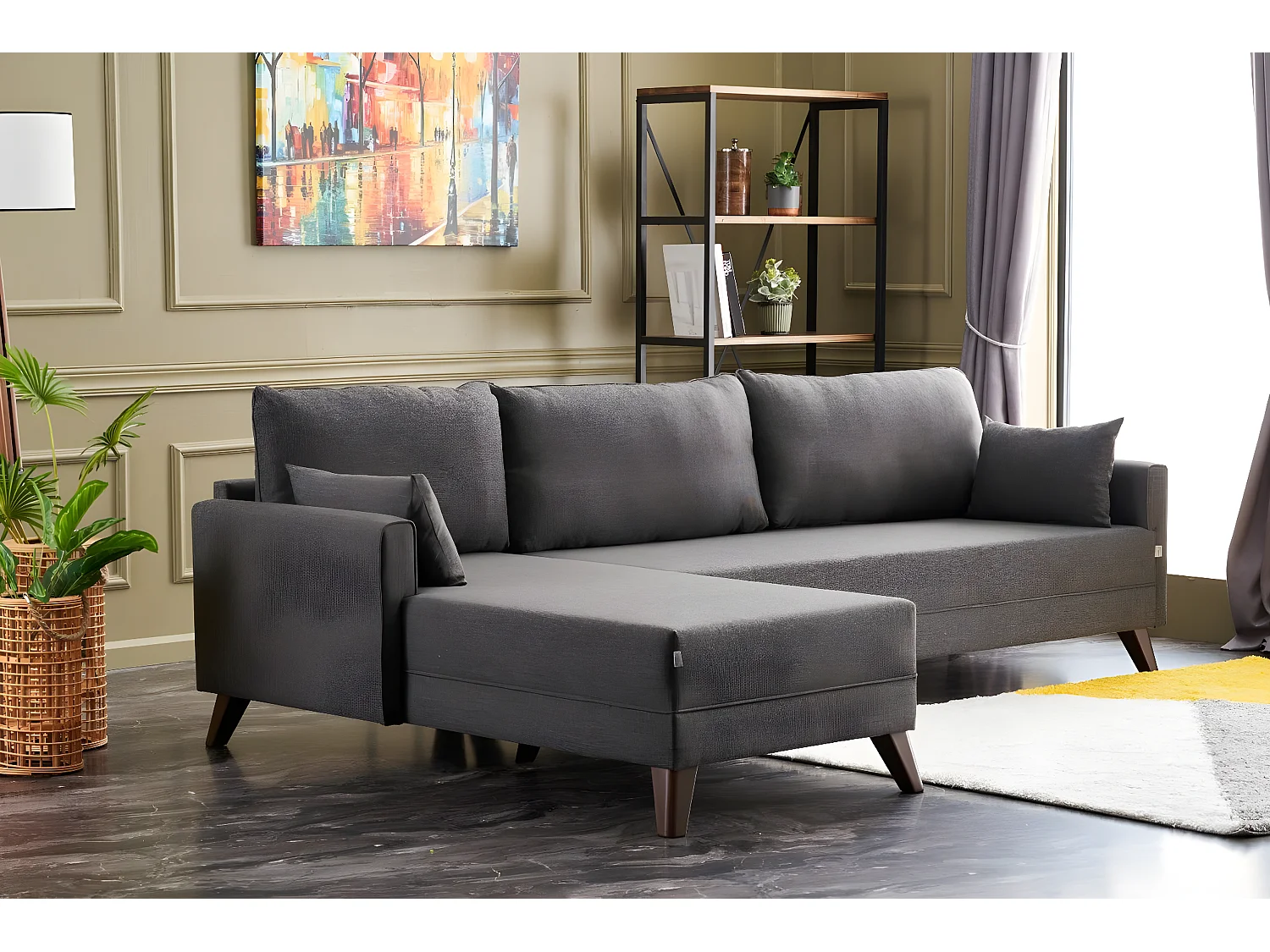 Canapé d'angle gauche Hermoso Tissu Anthracite