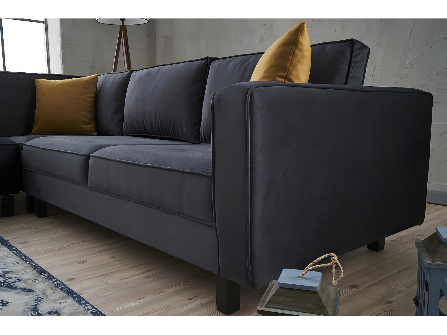 Canapé d'angle Hraya Velours Anthracite