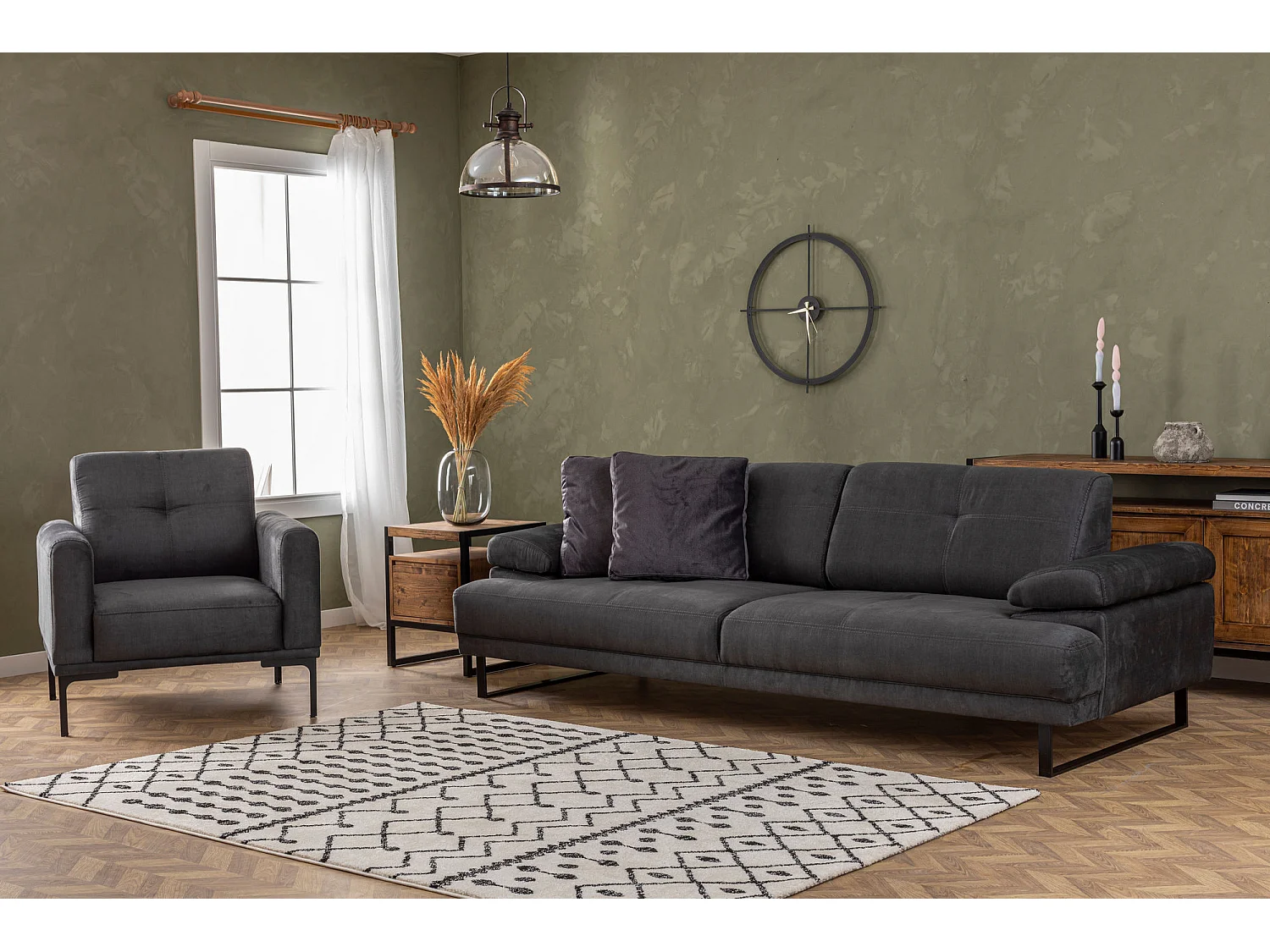 Canapé 3 places Celis Tissu Anthracite