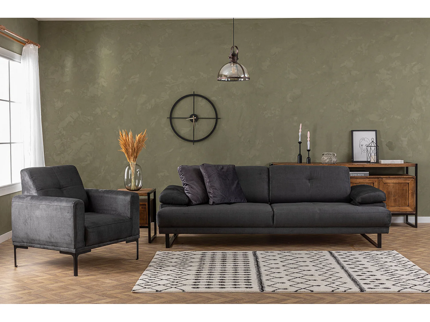 Canapé 3 places Celis Tissu Anthracite