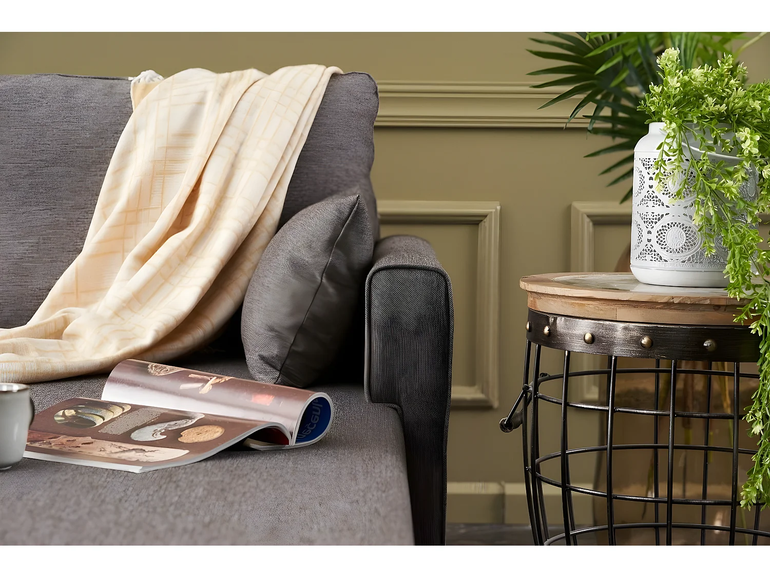 Canapé d'angle à droite Hermoso Tissu Brun