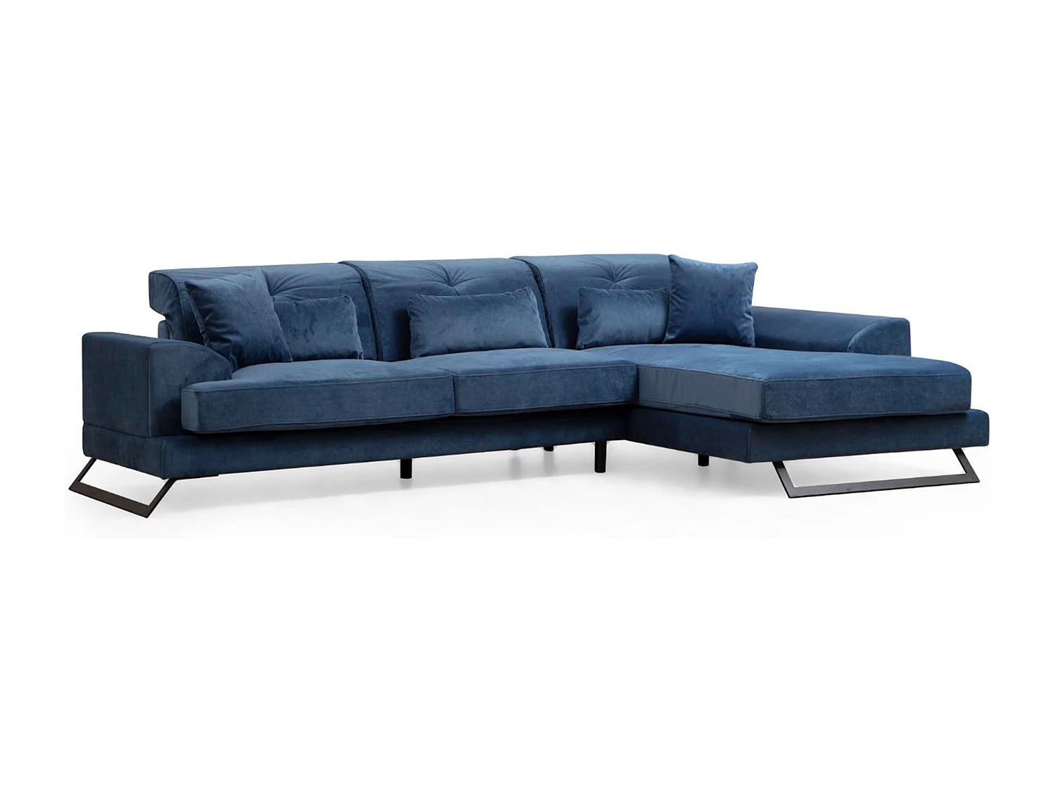 Canapé d'angle à droite avec 5 coussins Cyclades Velours texturé effet cuir Bleu marine