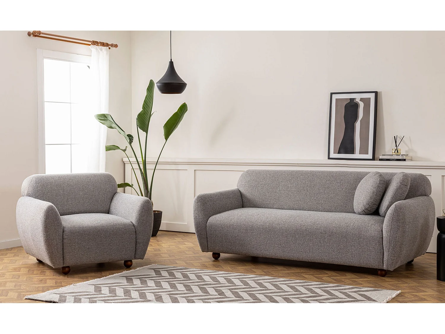 Sofá Altadena 188, Gris, 223x83x86cm, Tapiz, Patas: Madera