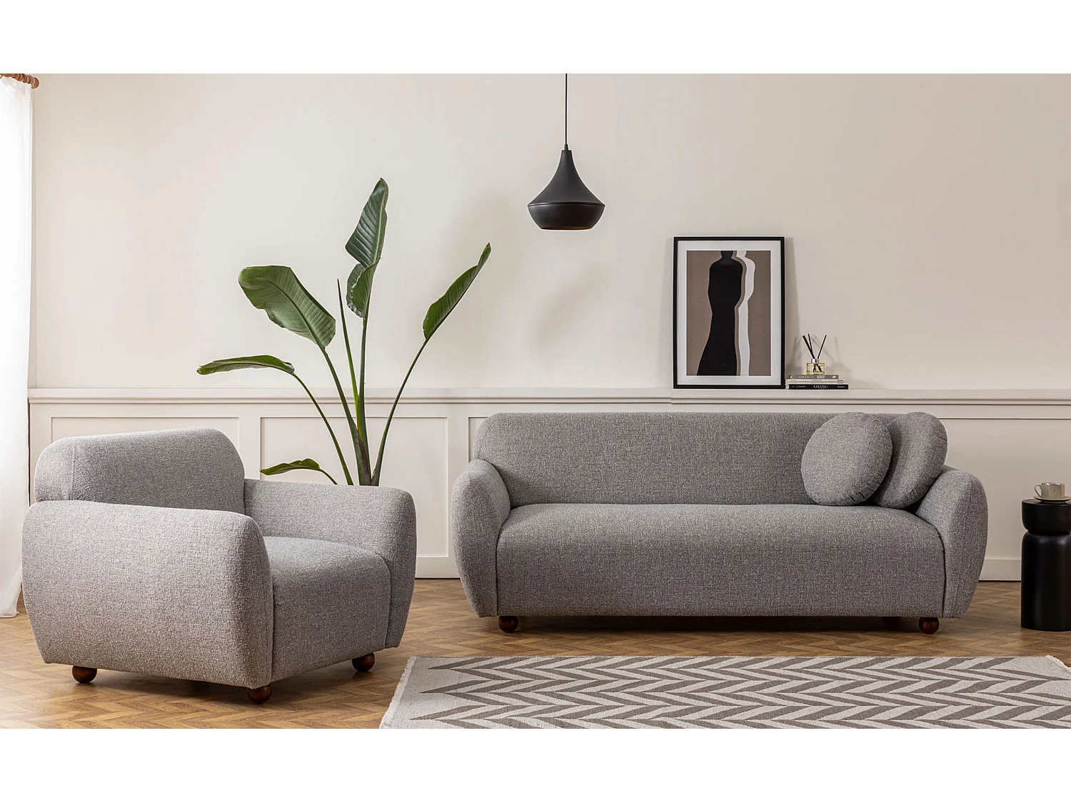 Sofá Altadena 188, Gris, 223x83x86cm, Tapiz, Patas: Madera