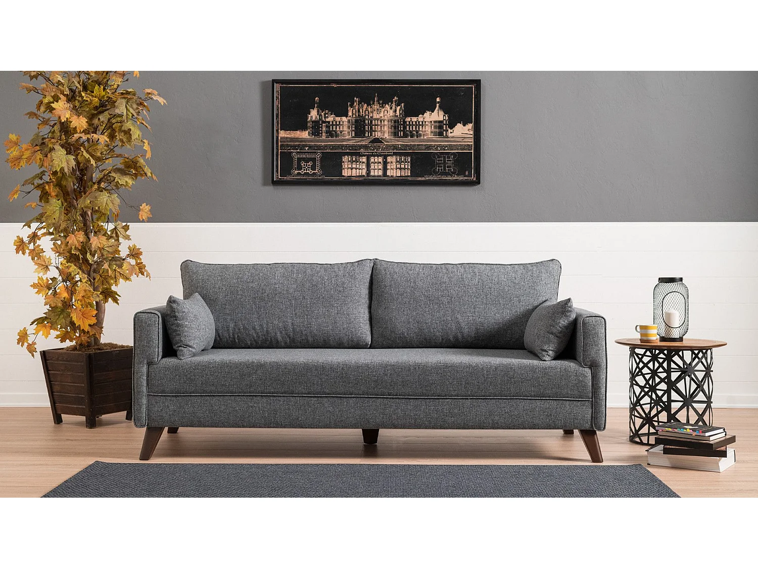 Sofá Altadena B103, Gris, 208x81x85cm, Tapiz, Patas: Plástico