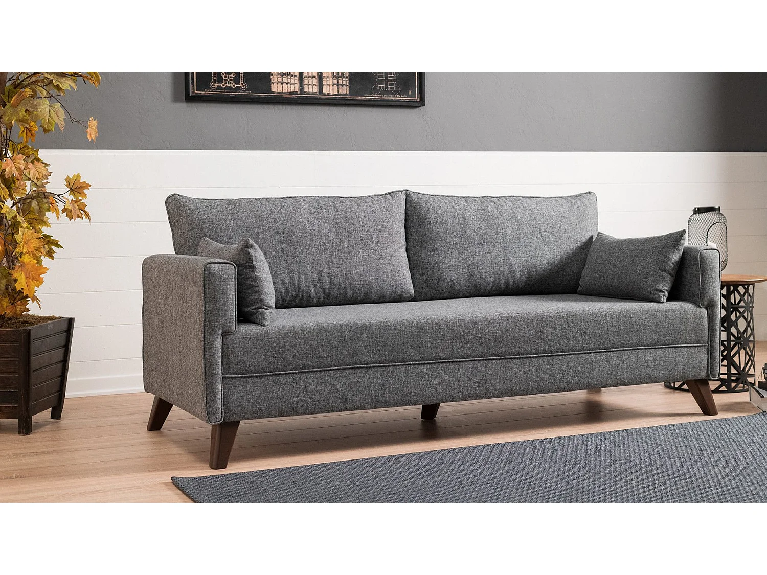 Sofá Altadena B103, Gris, 208x81x85cm, Tapiz, Patas: Plástico